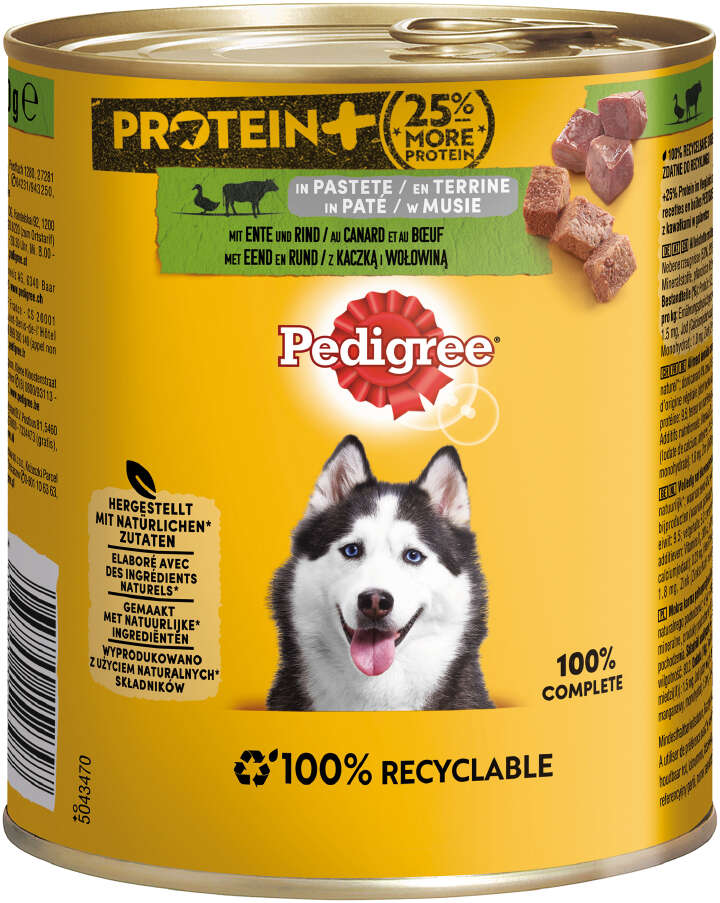 Pedigree Hunde-Nassfutter Protein+in Pastete mit Ente und Rind